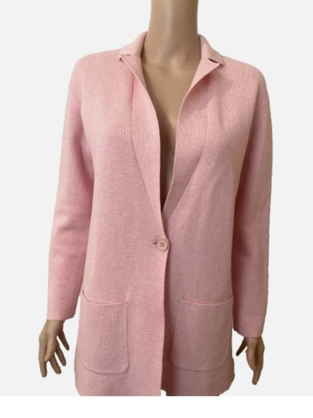 NWOT TALBOTS Pink Long Cotton Blend Sweater Blazer with Pockets XS